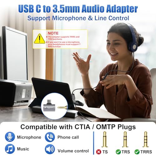 USB C to 3.5mm Aux Headphone and Charger Adapter Splitter, 2 in 1 USB Type C Male to Aux Audio Jack with PD 60W Fast Charge Port for iPhone 15 Pro Max, Galaxy S24/23 Ultra, iPad Pro, Pixel 8 - style: USB C PD Charging + 3.5mm Audio