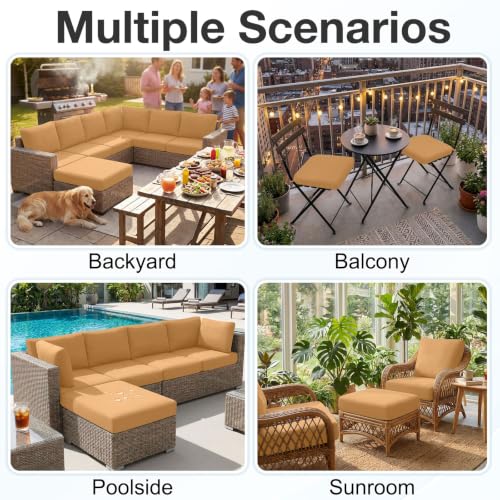 Waterproof Outdoor Cushion Covers, Stretch Patio Slipcovers | UV Resistant Coating, Stretch Fabric, Waterproof Protection, Replacement Covers, Fits Patio Furniture Cushions (4 Pieces) - color: Camel, size: 4PCS