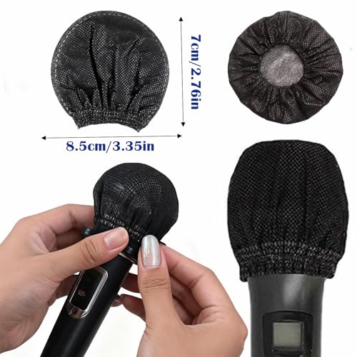 100 Pcs Non-Woven Microphone Cover, Disposable Hygiene Covers (Black) | Handheld Microphone Windscreen Protective Cap , Mic Cap Protective Cover for KTV , Karaoke ,Stage Performance ,News Interview