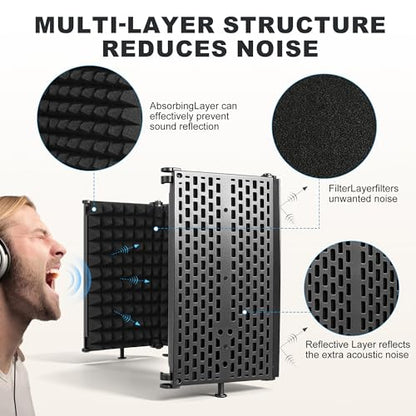 Microphone Stand With Isolation Shield,Recording Studio Equipment | With Foldable Mic Shield With Sound Insulation For Recording Studio, Podcasts,Broadcasting - size: Standard Edition