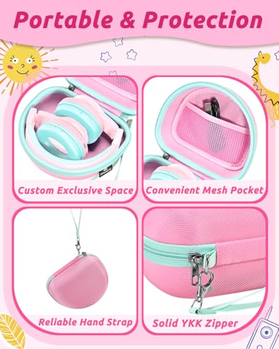 RAIACE Hard Travel Storage Case Compatible with iClever BTH12 / BTH26 / IMYB/JoySpark-T5 / Candy Bila BH03 Headphones, Protective Carrying Bag. (case only) - Pink - color: Pink