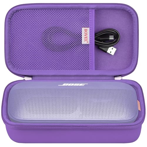 BOVKE Hard Travel Speaker Case for Bose New SoundLink Flex Speaker (2nd Gen) / Bose SoundLink Flex Bluetooth Portable Speaker, Extra Mesh Pocket for Bose Speaker Charger, Charging Cables, Lilac Purple - color: Chilled Lilac