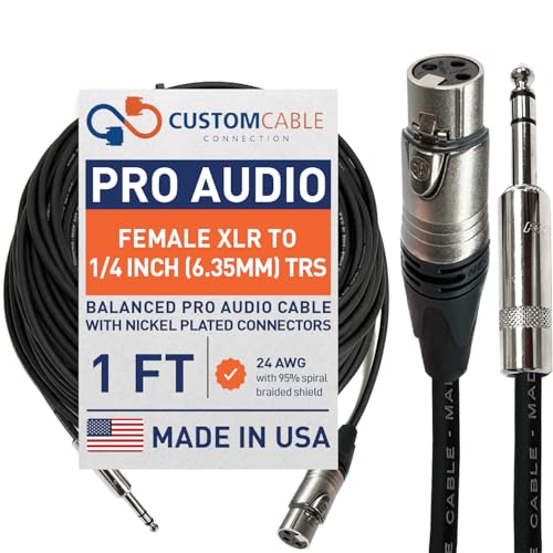 Custom Cable Connection 1 Foot Neutrik NC3FXX Female XLR to Neutrik Rean NYS228 1/4 Inch (6.35mm) TRS Balanced Pro Audio Cable - size: 1 Foot, style: Female (Black)