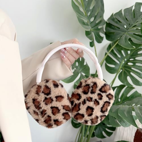 Fluffy Plush Case for AirPods Max Headphones, Cute Furry Fur Ear Cups Skin Soft Slicone Protective Cover for AirPods Max(Brown Leopard) - color: Brown Leopard