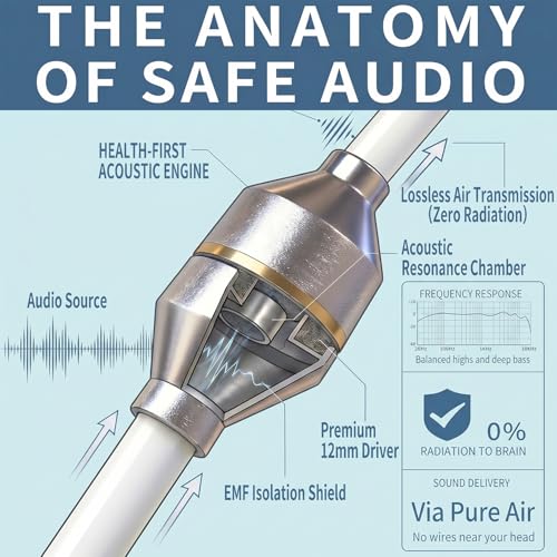 Air Tube Headphones 3.5mm – EMF Free Anti Radiation Wired Earbuds with Noise Reduction Mic & Volume Control – Zero EMF Earphones for Pregnancy, Long Calls – In Ear Comfort for Android, PC, Laptop