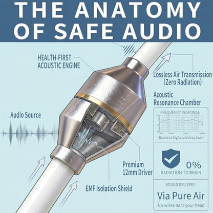 Air Tube Headphones 3.5mm – EMF Free Anti Radiation Wired Earbuds with Noise Reduction Mic & Volume Control – Zero EMF Earphones for Pregnancy, Long Calls – In Ear Comfort for Android, PC, Laptop