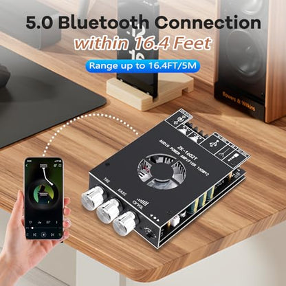 Daakro ZK-1602T Bluetooth Amplifier Board,160W+160W 2.0 Channel Amp Board with Treble and Bass Control,DC 15-36V, Bluetooth and AUX Inputs, Audio Amp Board for Home DIY Wireless Speaker, Password Free - color: ZK-1602T