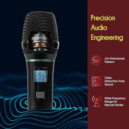 Pyle 4 Channel UHF Wireless Microphone System with 3 Handheld Mics, Lavalier & Headset Mic, 300 Ft Range, Selectable Frequencies & Rack Mount Receiver for Conferences, Hosting, Church & PA Systems - style: 4-Channel Handheld-Headset-Lavalier