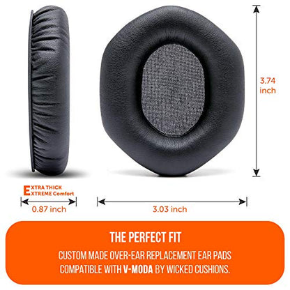 WC PadZ Vmoda - Replacement XL Ear Pads for Vmoda M100 & Crossfade | Made by Wicked Cushions | Soft Leather, Luxurious Memory Foam, Added Thickness, Enhanced Noise Isolation | Black