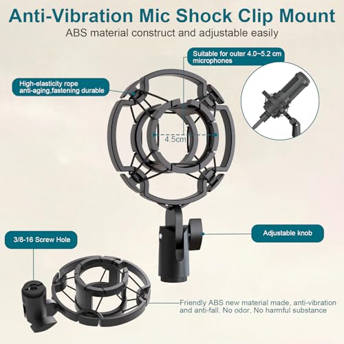 Desktop Microphone Stand,Adjustable Height Mic Stand with Pop Filter Shock Mount Mic Clip 3/8" to 5/8" Adapter,Compatible with AT2020|AT2035|AT2040|QuadCast S|Razer Seiren X| Blue Snowball |Shure