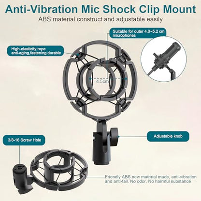 Desktop Microphone Stand,Adjustable Height Mic Stand with Pop Filter Shock Mount Mic Clip 3/8" to 5/8" Adapter,Compatible with AT2020|AT2035|AT2040|QuadCast S|Razer Seiren X| Blue Snowball |Shure