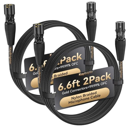 XLR Cables 6.6ft 2 PK, Balance Microphone Cable Noise-Free, Rean-Neutrik Gold Connectors, Durable Nylon Braided Tangle Free, 99.99% OFC Male to Female XLR Mic Cord for Professional Audio - size: 6.6 FT, style: 2-Pack