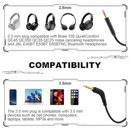 QC35 Audio Cable for Bose QuietComfor/Ultra QC25 QC35II QC45 700 Headphones | 2.5mm to 3.5mm Aux Cable for Bose OE2, SoundTrue, SoundLink Headphones, MP3, MP4, Tablets, Laptops, PCs, 135° Angle Plug, 5ft - style: Angle Jack
