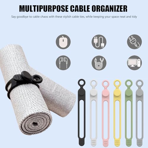 Data Cable Organizer, 2026 NEW Elastic Silicone Cable Ties, Reusable Cable Ties Wire Management Organizer, Multi-Purpose Cord Organizers for Bundling and Fastening Earphone, Phone Charger (18)