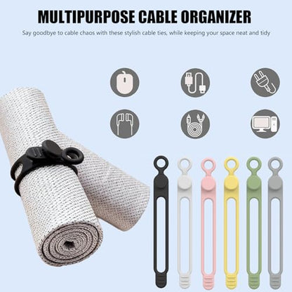 Data Cable Organizer, 2026 NEW Elastic Silicone Cable Ties, Reusable Cable Ties Wire Management Organizer, Multi-Purpose Cord Organizers for Bundling and Fastening Earphone, Phone Charger (18)