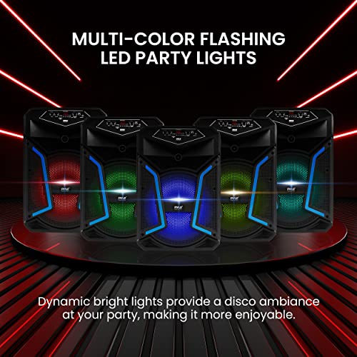 Pyle Portable Bluetooth PA Speaker System - 800W Outdoor Bluetooth Speaker Portable PA System w/ Microphone In, Party Lights, MP3/USB, FM Radio, Rolling Wheels - Mic, Remote - Pyle PPHP122SM,Black