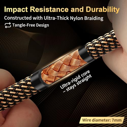 10 Gauge Speaker Wire,5N OFC Speaker Cable with Banana Plugs | Nylon Braided,24K 5μm Gold-Plated,Ferrite Core,Anti-Interference, HiFi Speaker Wire for Home Theater（6.56 ft/78.74 in） - size: 6.56 ft/78.74 in