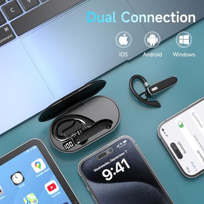 Bluetooth Headset V6.1, Wireless Bluetooth Earpiece with Mic, CVC8.0 Noise Cancelling Business Headset, 100H Playtime, LED Display, Dual Device Pairing, Mute Button for Office, Driving, Trucker