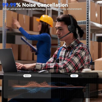 Wireless Headset with Mic for Work, Bluetooth Headset with AI Noise Cancelling Microphone, Wireless Headphones with Mic & Mute Button, USB Dongle for Work from Home/PC/Computer/Call Center/ Teams/Zoom