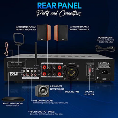 Pyle Bluetooth Home Stereo Amplifier - Hybrid Multi-Channel 3000 Watt Power Amplifier Home Audio Receiver System w/ AM/FM Radio, MP3/USB,AUX,RCA Karaoke Mic in - Rack Mount, Remote - P3301BAT