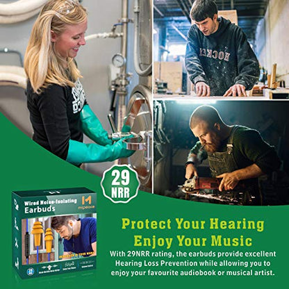 MIPEACE Work Earbuds Headphones,Safety Industrial Ear Plugs Headphones with mic and Volume Control- Noise Reduction Earphones for Work Construction