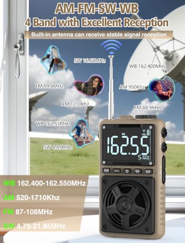 AM FM Shortwave Radio with NOAA Weather Alert,1250mAh Rechargeable Battery | Bluetooth Portable Pocket Radio with Best Reception 5W Big Speaker Earphone,Support SD Card and USB Player Brown - color: Brown