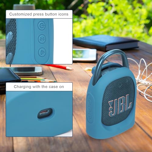 MGZNMTY Portable Silicone Case for JBL Clip 5 Ultra Bluetooth Speaker with Removable Strap for Boat Bike Golf Cart (Blue) - color: Blue
