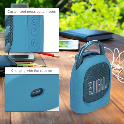 MGZNMTY Portable Silicone Case for JBL Clip 5 Ultra Bluetooth Speaker with Removable Strap for Boat Bike Golf Cart (Blue) - color: Blue