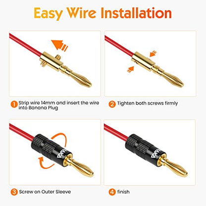 Banana Plugs with Dual Set Screws,Black and Red Aluminum Shell,6 Pairs