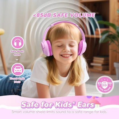 Kids Bluetooth Headphones, 85H Playtime for Toddler, Fuscia Pink with LED - color: Fuscia Pink