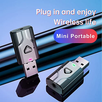 USB Bluetooth 5.0 Transmitter Receiver, 2-in-1 Wireless Audio Adapter | 3.5mm Aux Blutooth Adapter, Built in Mic/Low Latency/HD Audio/Plug n Play-for TV/PC/Car/Speaker