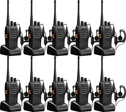 Baofeng Walkie Talkies Two-Way Radios bf-888s for Adults Long Range Rechargeable Communicator Handheld Professional UHF Interphone 10 Pack Walky Talky Set with Earpiece,Li-ion Battery and Charger - color: Black-10Pcs