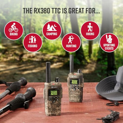 Cobra RX380 Walkie Talkies (2-Pack), 40 Pre-Programmed Channels | Weather Resistant Two Way Radios Long Range, Weather Alerts, LED Flashlight - style: RX380 True Timber Camo