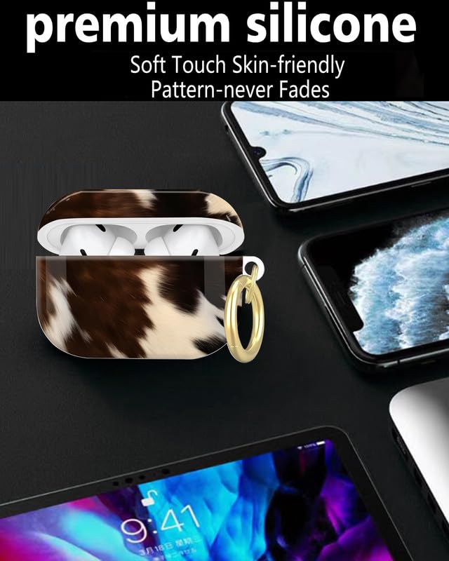 Compatible with AirPod Pro 2nd//1st Generation Case Cover with Key Chain,Full Protective Shockproof Wireless Headphone Case for Airpod Pro 2023/2022/2019(Real Brown and White Cow Hide) - color: Real Brown And White Cow Hide