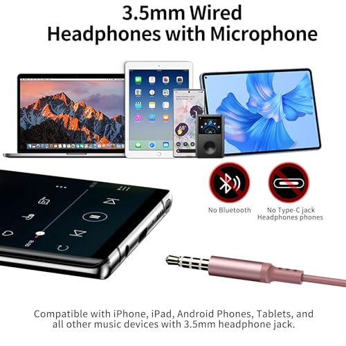 Jelanry 3.5mm Earbuds with Microphone Wired Headphones for Laptop PC, Pink | Sport Headset for iPhone 6 6s Samsung A25 A15 S10 Laptop PC Chromebook Switch Airplanes Kindle Fire Kids School Students Gift - color: Pink