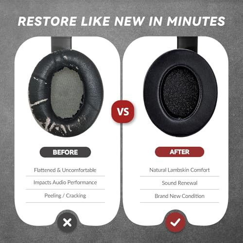 Aurivor Studio 3 Replacement Ear Pads for Beats Studio 3 & 2 Headphones, Cushions Earpads with Genuine Lambskin Leather, Softer Memory Foam, Stronger Adhesive (Lambskin-Black) - color: Lambskin-Black