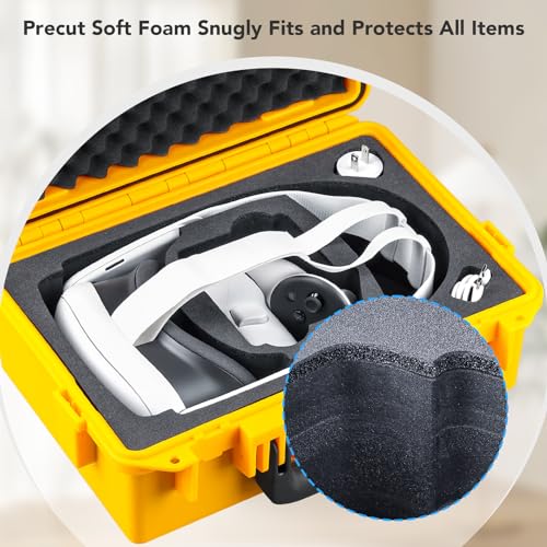Lykus Titan OQ200 Waterproof Hard Case for Quest 3S/3 and Elite Head Strap | CASE ONLY,Fits Stock and Official Elite Head Strap,IP67 Waterproof,Shockproof,CNC Cut Premium Foam - color: Yellow