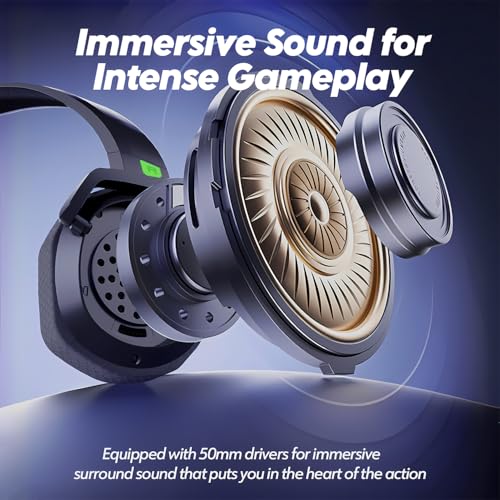 NUBWO G06 Dual Wireless Gaming Headset with Microphone for PS5, PS4, PC - 23ms Low Latency Audio - 100-Hour of Playtime - 50mm Drivers (Black-Green) - color: Black-Green