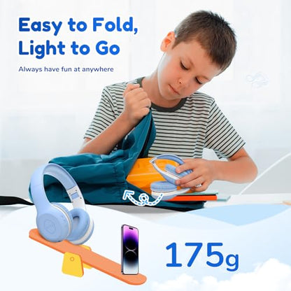 EarFun K2 Kids Bluetooth Headphones for School, Kids Headphones with Mic | Volume Limited, 40H Playtime, Built-in Mic, Stereo Sound, Foldable Over-Ear Headphone for Kids/Toddler/Travel/Tablet Sky Blue - color: Sky Blue