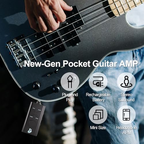 Guitar Headphone Amp, Mini Guitar Headphone Amplifier USB Rechargable Portable Pocket Guitar Amplifier with 24 Guitar Effects (Black) - color: Black