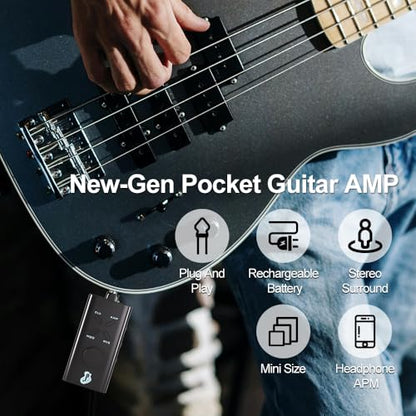Guitar Headphone Amp, Mini Guitar Headphone Amplifier USB Rechargable Portable Pocket Guitar Amplifier with 24 Guitar Effects (Black) - color: Black