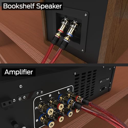 Monster XP QuickLock Banana Plugs for Speaker Wire, Self-Crimping Speaker Wire Connectors, 24K Gold-Plated Audio Connector Plugs, Color-Coded, 2 Pair (4 Plugs)