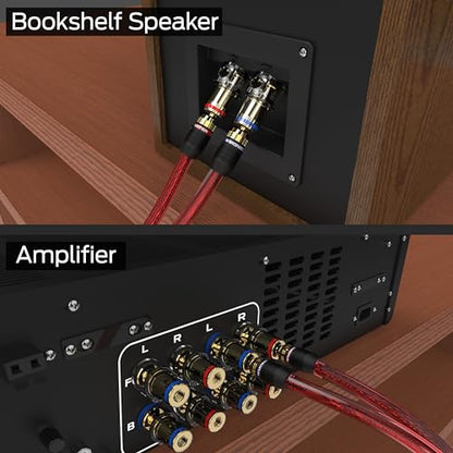 Monster XP QuickLock Banana Plugs for Speaker Wire, Self-Crimping Speaker Wire Connectors, 24K Gold-Plated Audio Connector Plugs, Color-Coded, 2 Pair (4 Plugs)