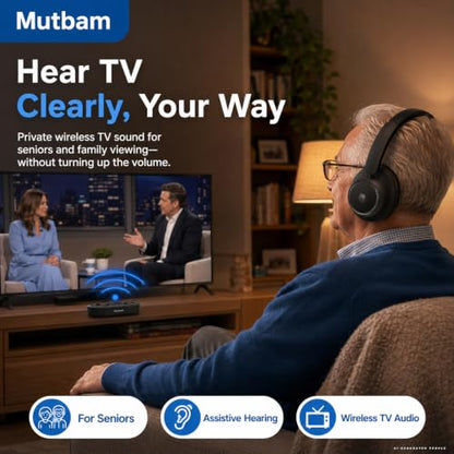 Wireless Headphones for TV, 65H Playtime, Charging Dock | TV Headphones Wireless for Seniors , Ideal Gifts, 65H Playtime Plug-Play, Low Latency, Perfect for Elderly Seniors
