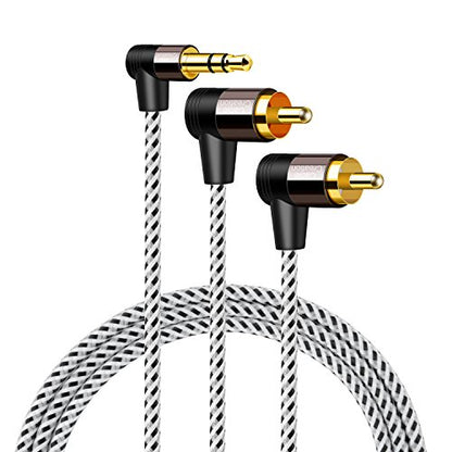 CableCreation 3.5mm to RCA Cable 3FT, Angle 2RCA to 3.5mm Stereo Y Splitter | Male to Male 3.5mm to RCA Adapter for Phones, Laptop, HDTV, Speaker, Echo Dot, Home Theater, Receiver