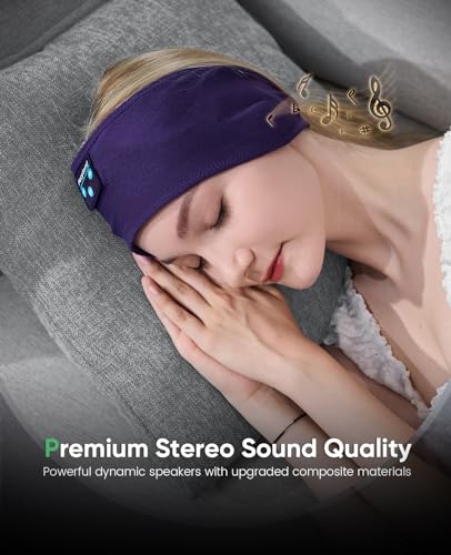 Perytong Sleep Headphones Bluetooth Headband - Yoga, Unisex, with Immersive Stereo Sound, 10 Hours Battery, Comfy Headband Material - color: Grape Purple