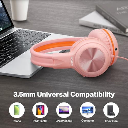 SIMOLIO Manyshare Kids Headphones Girls, 3.5mm Wired Headphones with Mic - color: Barbie Pink