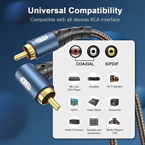EMK RCA Subwoofer Cable 90 Degree RCA to RCA Audio Cable 24K Gold-Plated Nylon Braided Double Shielded Digital Analogue Supports Amplifiers,Home Theater,Hi-Fi Systems,Subwoofer(30ft/10m) - size: 30ft/10m, style: 90 Design RCA to RCA
