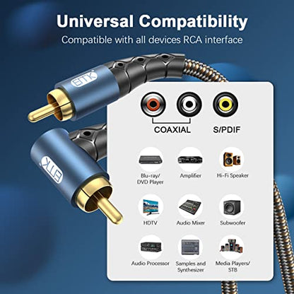 EMK RCA Subwoofer Cable 90 Degree RCA to RCA Audio Cable 24K Gold-Plated Nylon Braided Double Shielded Digital Analogue Supports Amplifiers,Home Theater,Hi-Fi Systems,Subwoofer(10ft/3m) - size: 10ft/3m, style: 90 Design RCA to RCA
