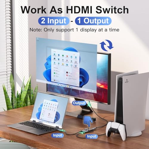 HDMI Switch 1 in 2 Out 4k@60hz, HDMI Switch 2 in 1 Out with LED Indicators/HDMI Splitter 2 in 1 Out Black/HDMI Switcher Support 4K 3D HDR for Xbox PS5/4/3/Blu-Ray TV/Player/Laptop PC - color: BLACK